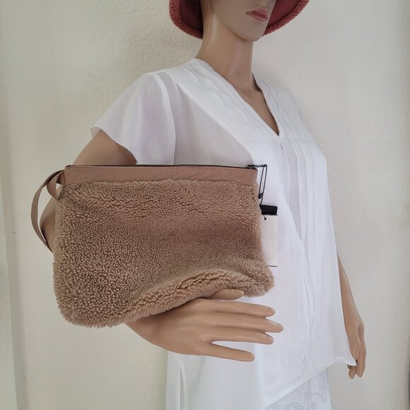 VIAVENETO Delilah Curly Lambskin Shearling Large Pouch/Wristlet- Camel color - Picture 16 of 16